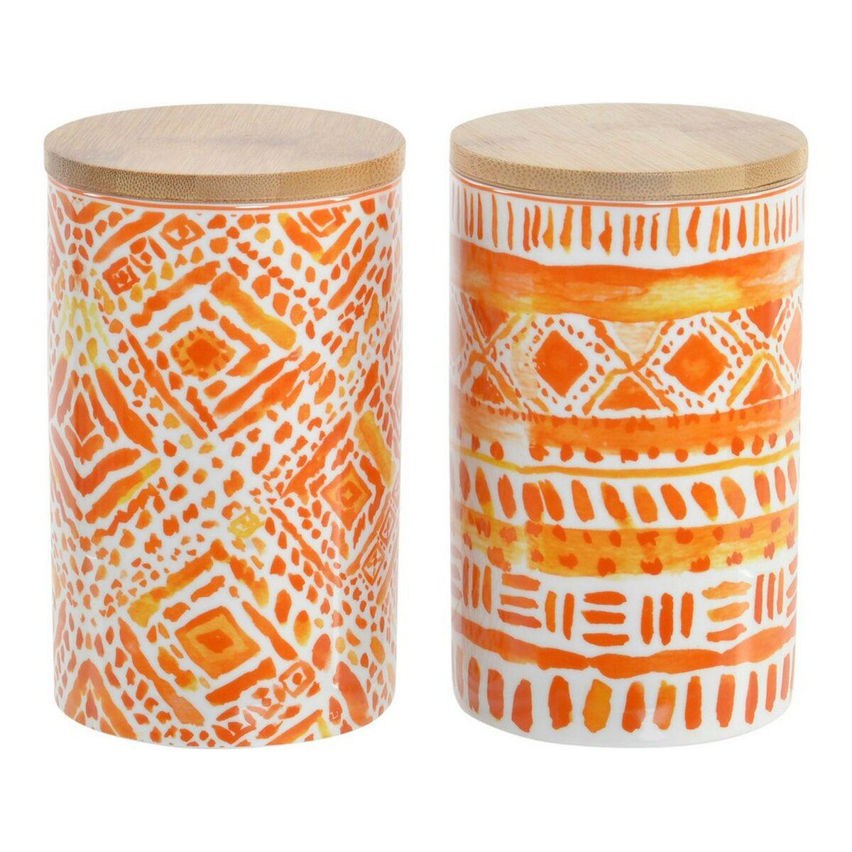 Bote DKD Home Decor Naranja Bambú Porcelana (2 pcs) (9.8 x 9.8 x 15.5 cm)