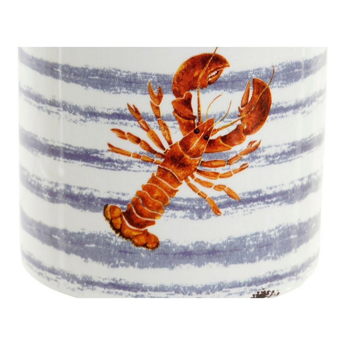 Bote para Utensilios de Cocina DKD Home Decor Azul Blanco Mediterráneo 5 Piezas 11,5 x 11,5 x 26 cm