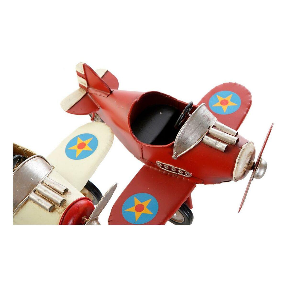 Vehículo DKD Home Decor Decorativo Azul Blanco Rojo Avioneta Vintage 17,5 x 18 x 10 cm (3 Piezas)