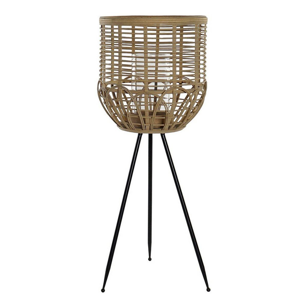 Portavelas DKD Home Decor Marrón Negro Metal Cristal Ratán De pie (31 x 31 x 77 cm)