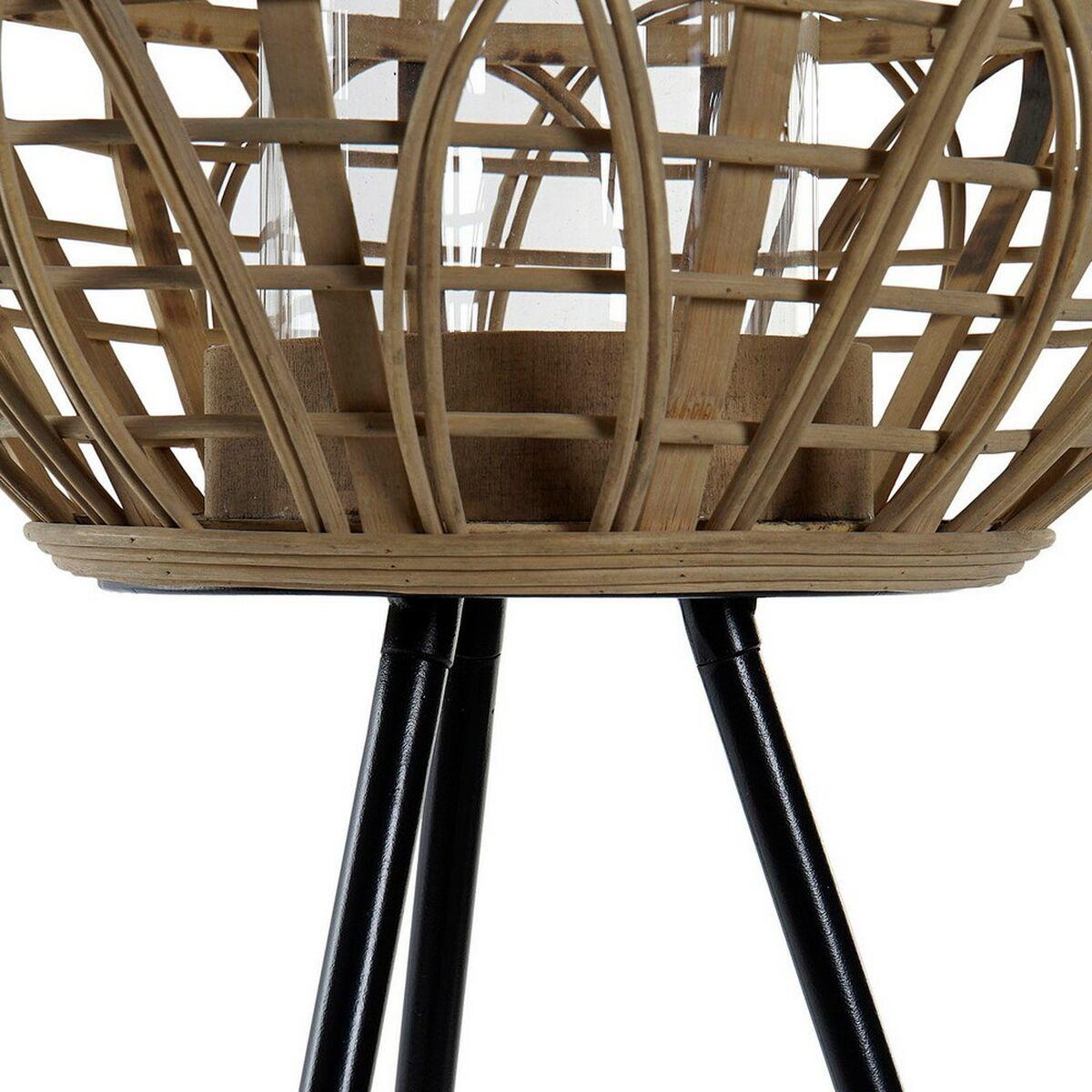 Portavelas DKD Home Decor Marrón Negro Metal Cristal Ratán De pie (31 x 31 x 77 cm)