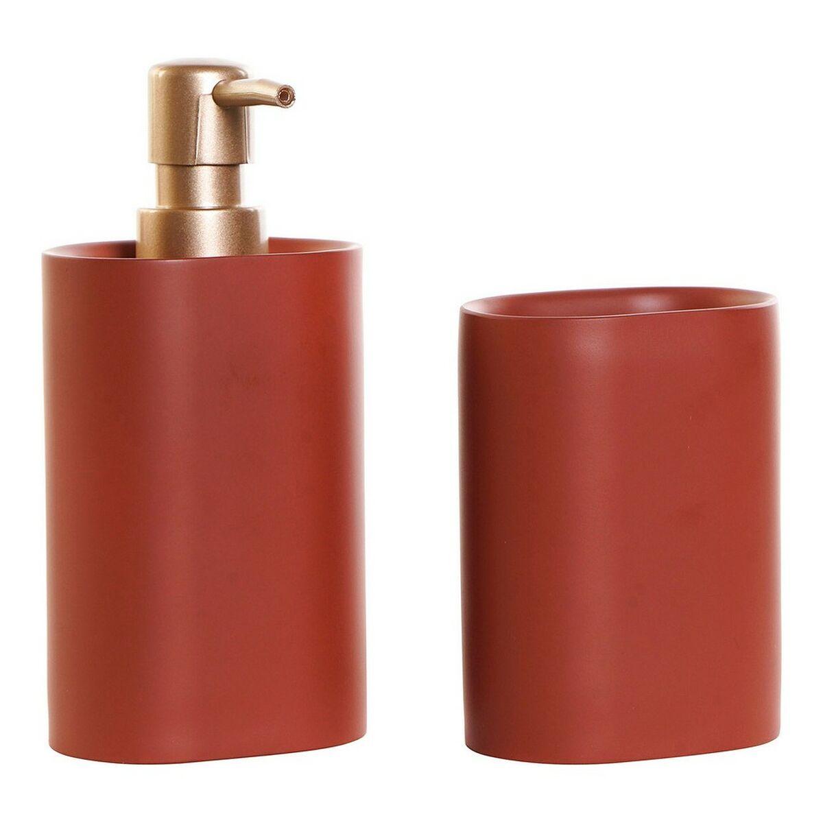Set de Baño DKD Home Decor Dorado Terracota PVC Resina Moderno 8,5 x 6 x 18 cm (2 Unidades)