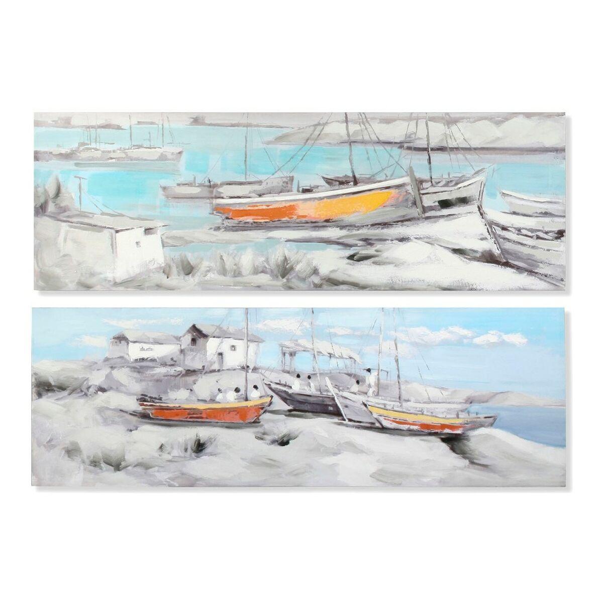 Cuadro DKD Home Decor Port 150 x 3 x 50 cm Barco Mediterráneo (2 Unidades)