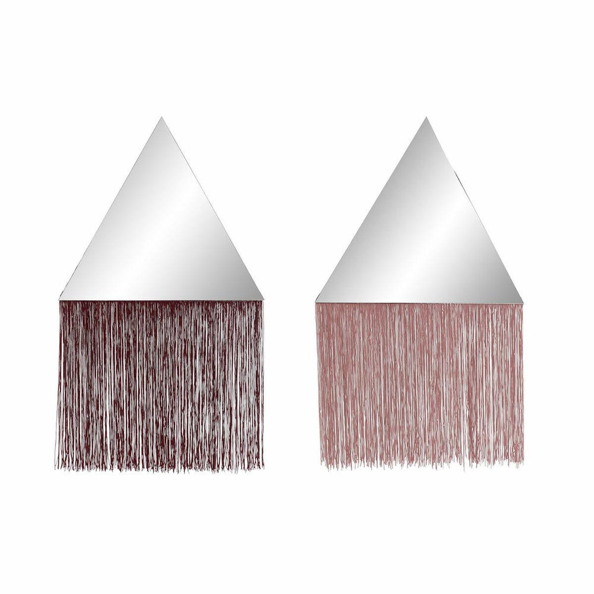 Espejo Colgante DKD Home Decor Burdeos Rosa claro Flecos 33,5 x 1 x 54 cm (2 Unidades) (2 Piezas)