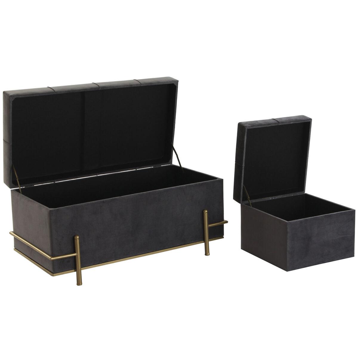 Banqueta DKD Home Decor Espuma Gris Dorado Metal Poliéster Terciopelo Madera MDF (80 x 40 x 42 cm)