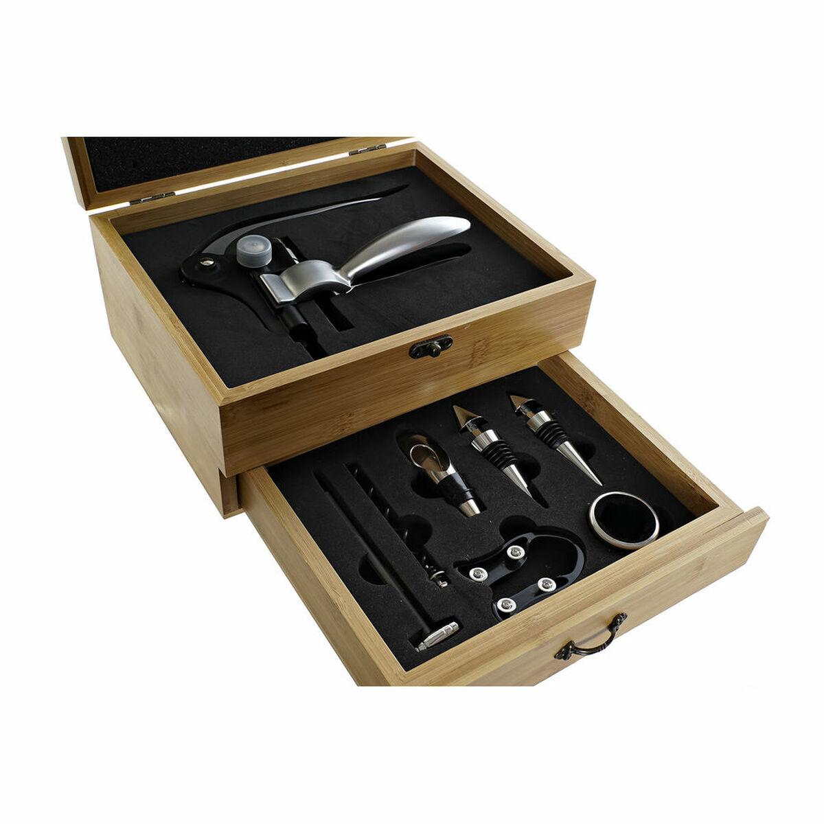 Set de Accesorios para Vino DKD Home Decor Bambú Acero Inoxidable Marrón claro (8 pcs) (26 x 22 x 13 cm)