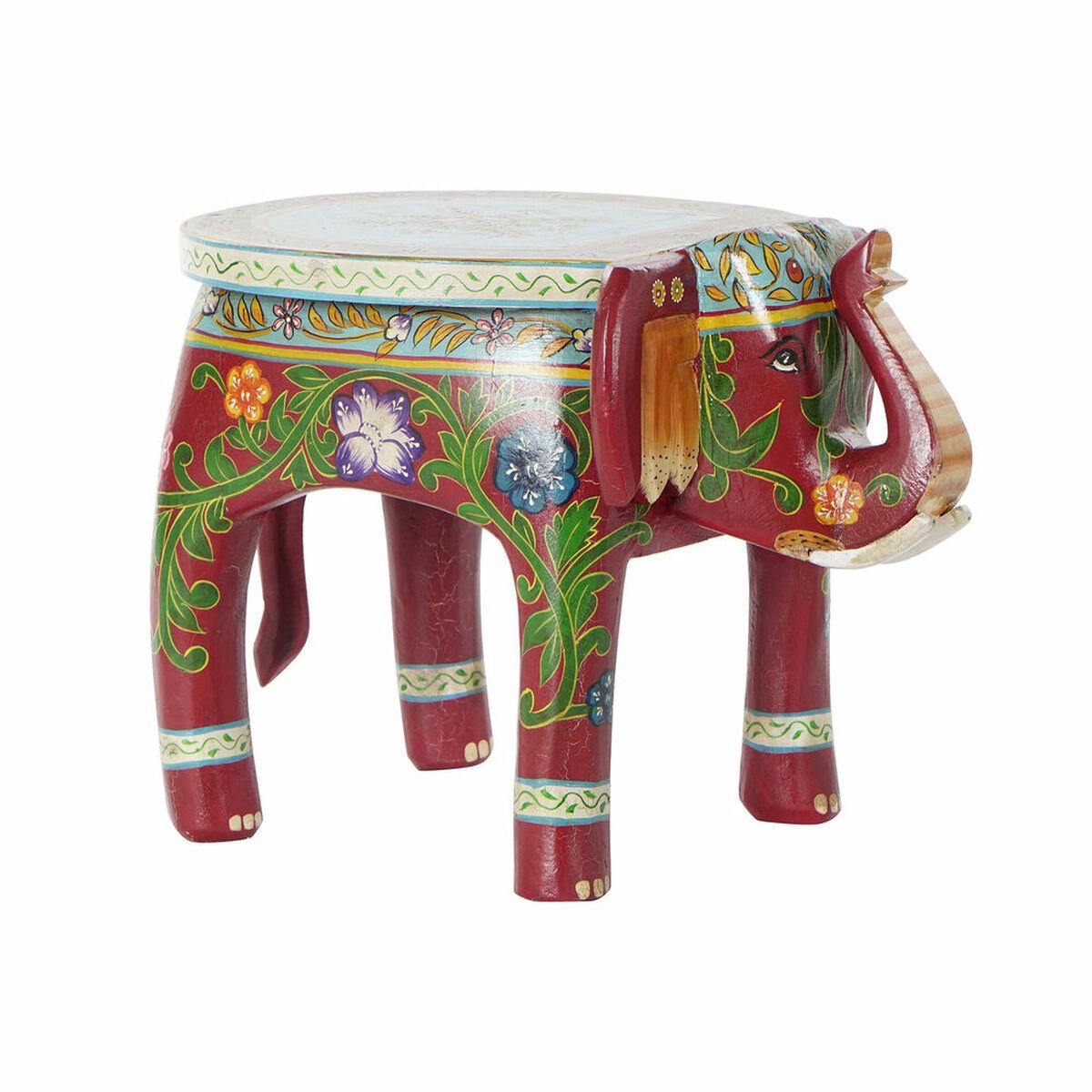 Mesa auxiliar DKD Home Decor Marrón Multicolor Acrílico Madera de mango Elefante (45 x 34 x 34 cm)