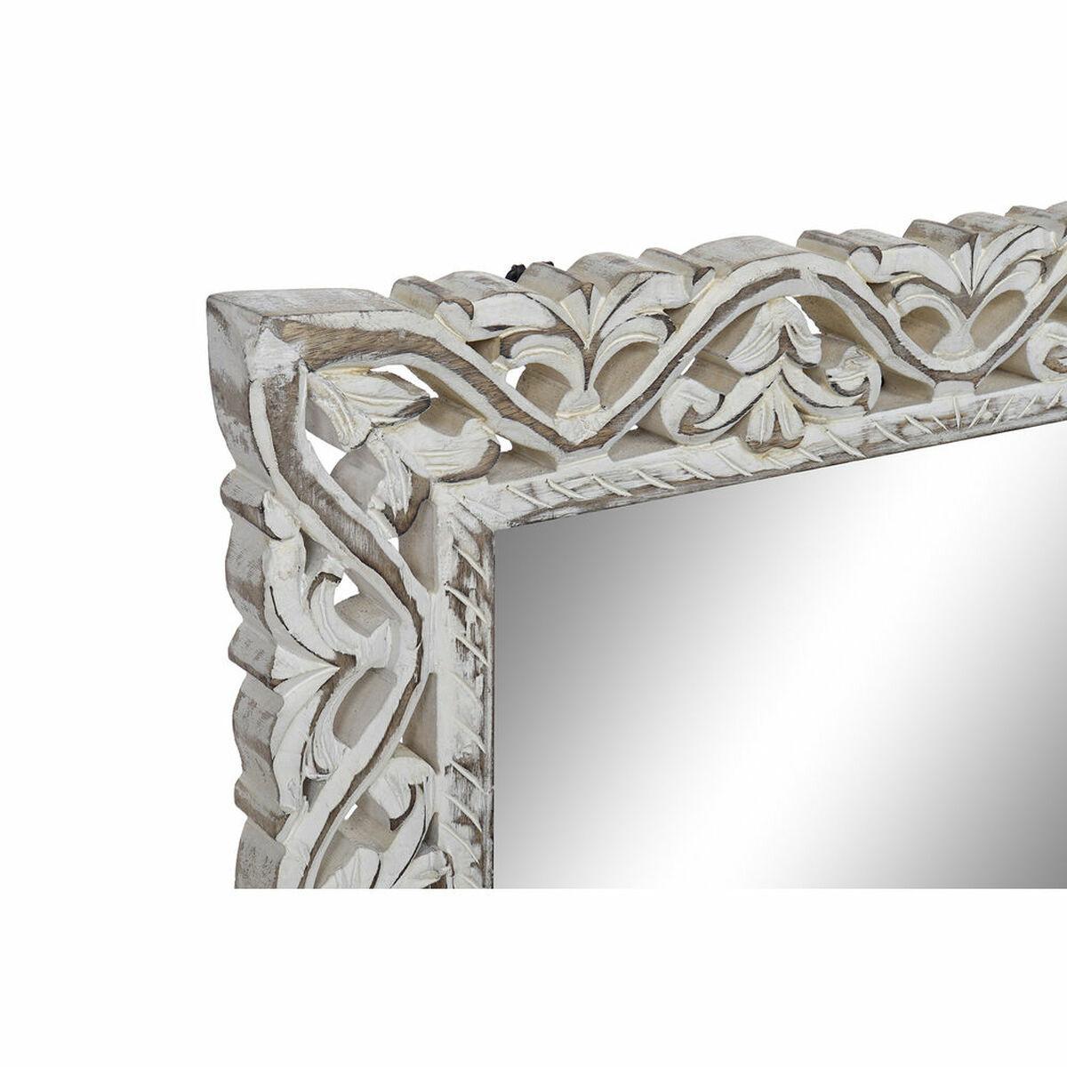 Espejo de pared DKD Home Decor Blanco Cristal Madera de mango Indio Decapé 61 x 3 x 105 cm