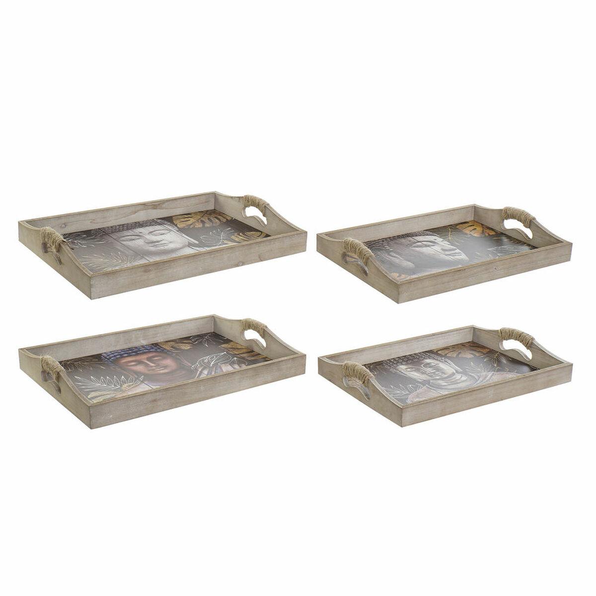 Bandeja DKD Home Decor 40,5 x 30 x 6 cm Negro Dorado Madera MDF (2 Unidades)