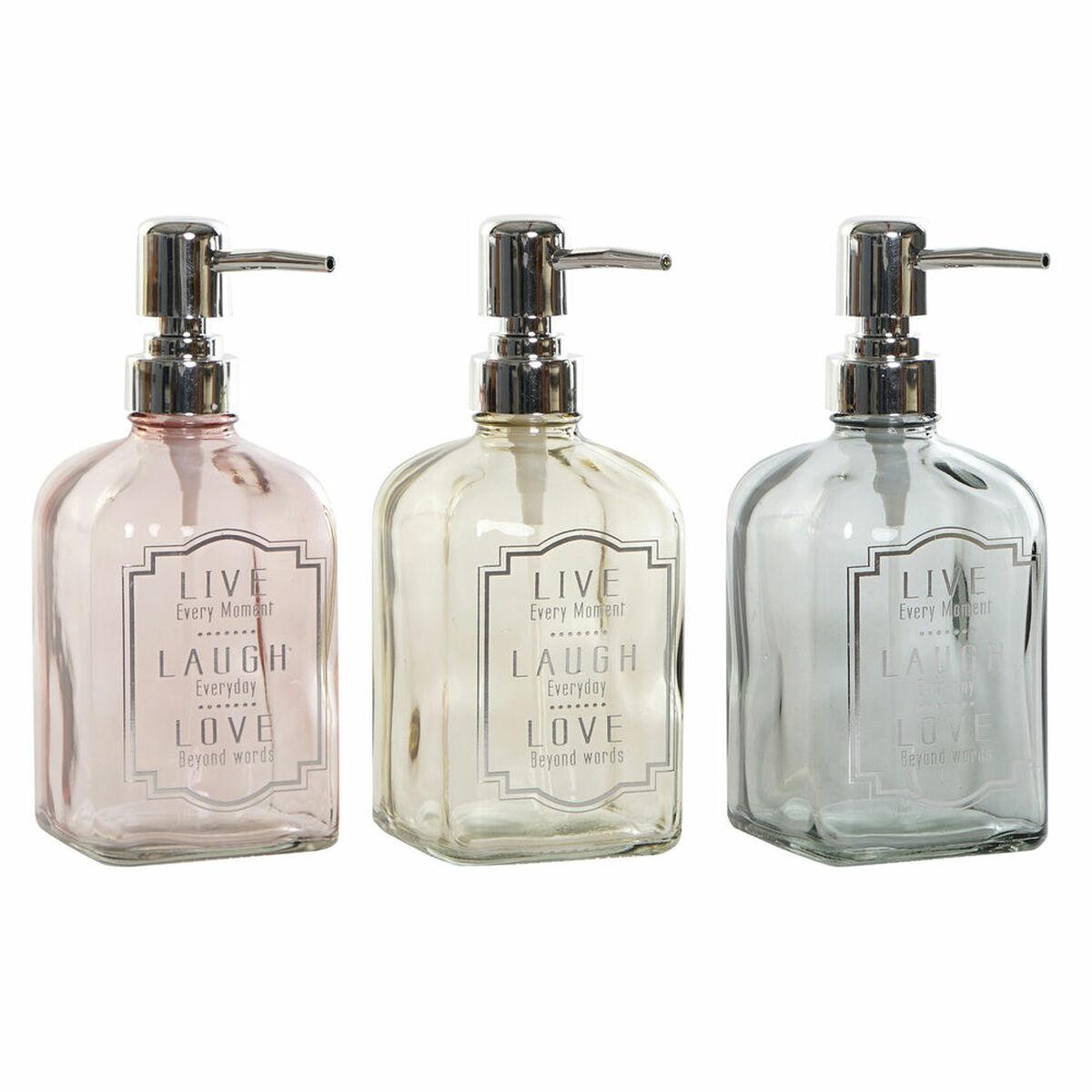 Dispensador de Jabón DKD Home Decor Gris Rosa Dorado Plateado Cristal Plástico Moderno 450 ml 7,5 x 7,5 x 19 cm (3 Unidades)