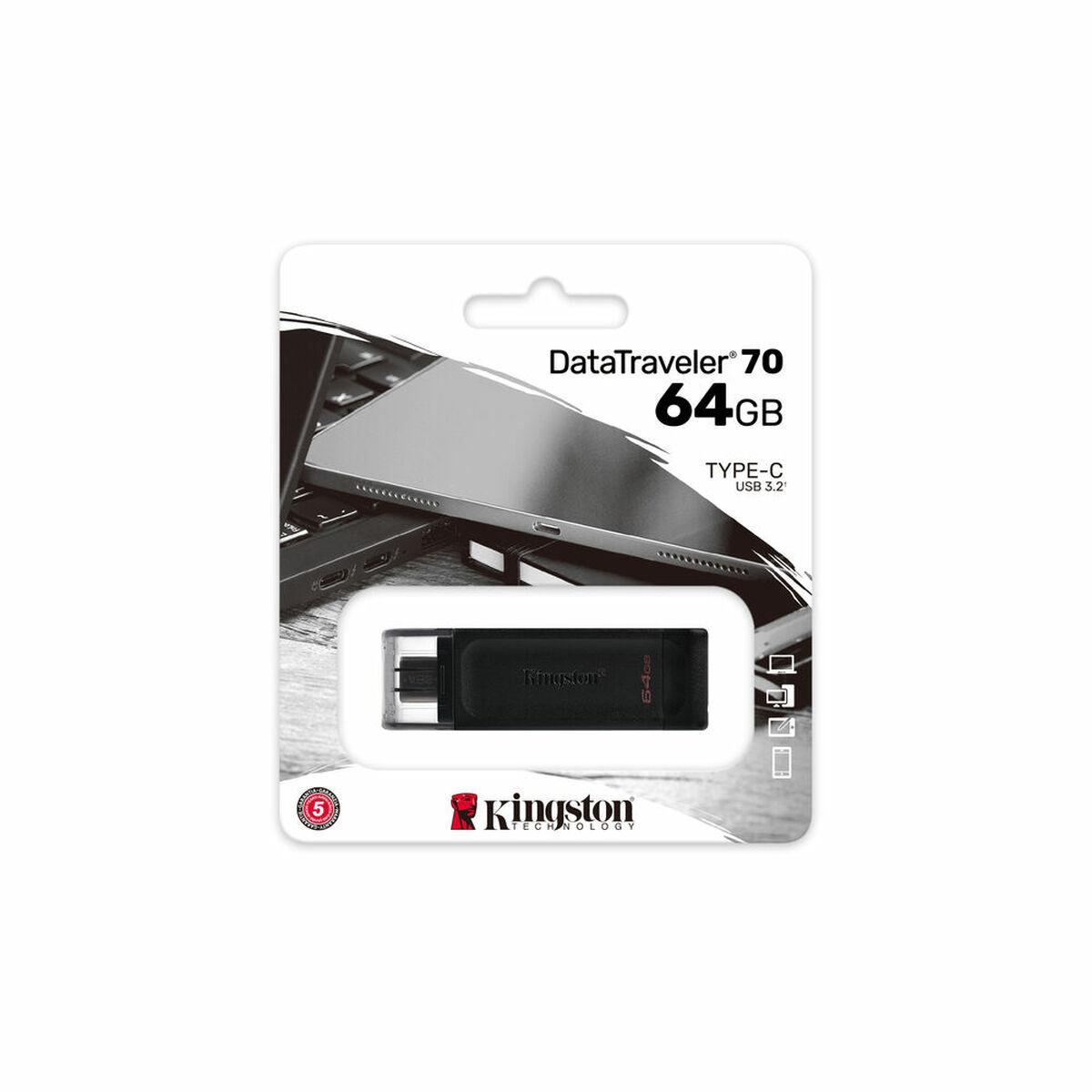 Memoria USB Kingston DT70/64GB usb c Negro 64 GB