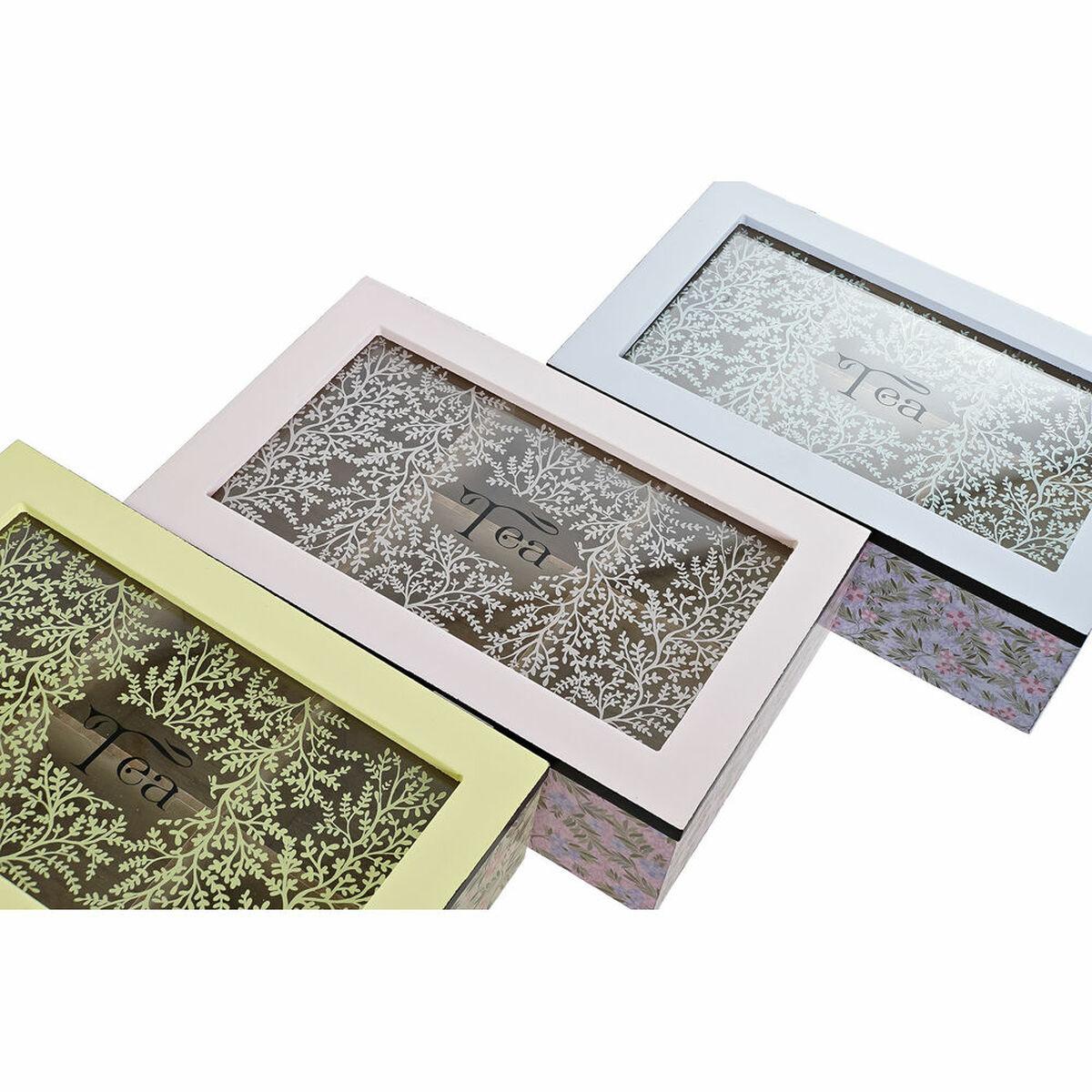 Caja para Infusiones DKD Home Decor Madera Cristal Madera MDF 3 Piezas Azul Verde Rosa 23 x 15 x 7 cm