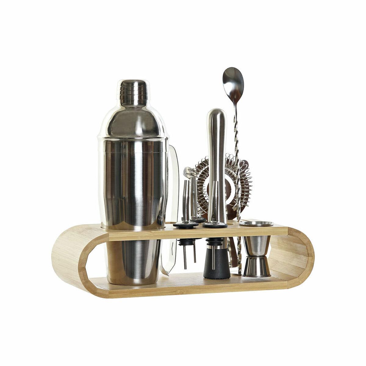 Set de Coctelería DKD Home Decor Bambú Acero Inoxidable (9 pcs) (9 x 9 x 25 cm) (750 ml)