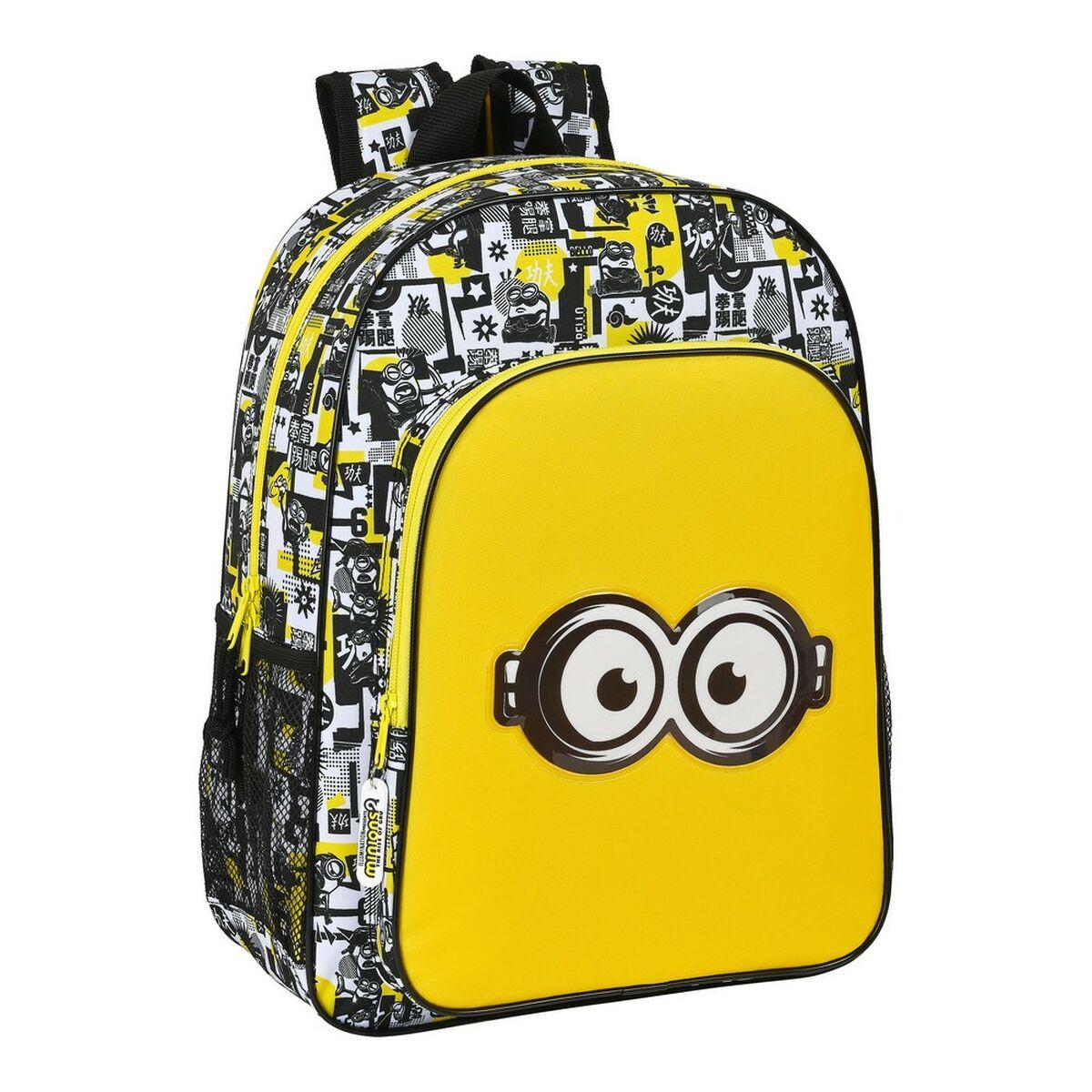 Mochila Escolar Minions M180 Negro Blanco Amarillo 14 L
