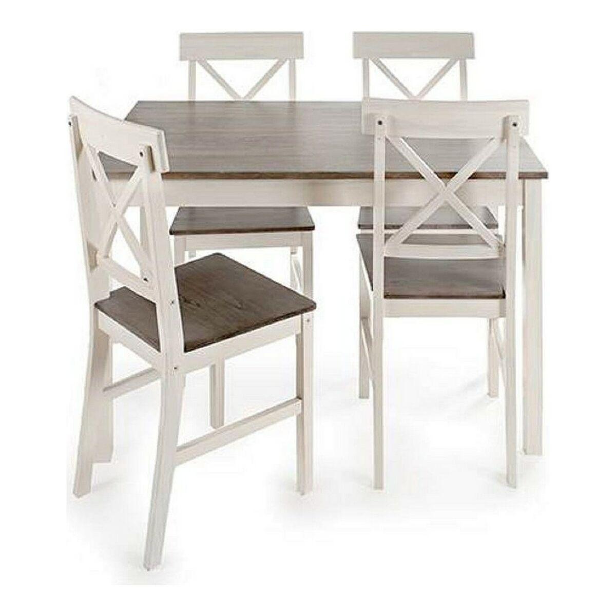 Conjunto de Mesa con 4 Sillas Gris Blanco Madera de álamo