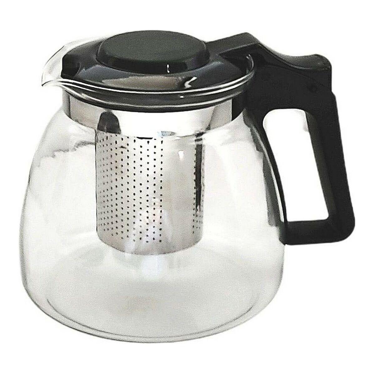 Tetera Negro Transparente Plateado Vidrio Plástico 900 ml