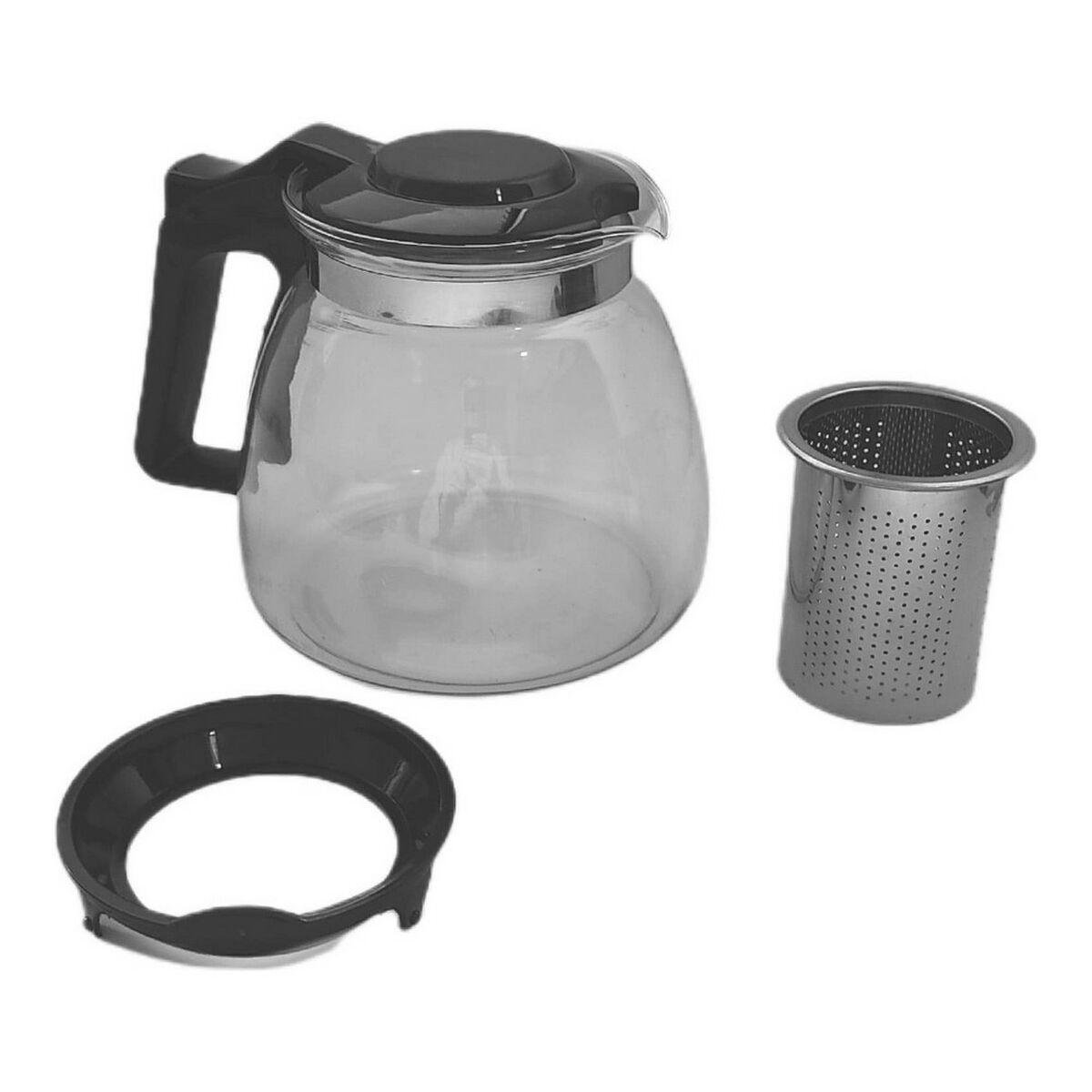 Tetera Negro Transparente Plateado Vidrio Plástico 900 ml