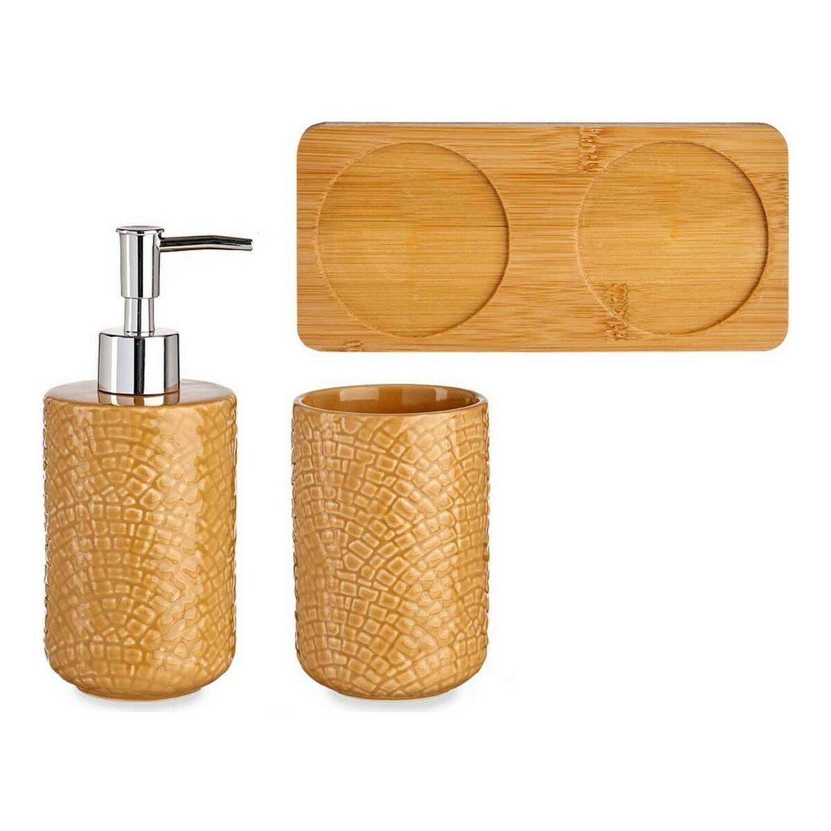 Set de Baño Berilo PLH03242-3 Camel Bambú Polipropileno ABS Cuadrados 9 x 18,5 x 20 cm