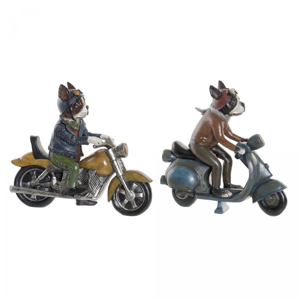 Figura Decorativa DKD Home Decor 27 x 10 x 24 cm Rojo Azul Moto Amarillo Vintage Perro (2 Unidades)