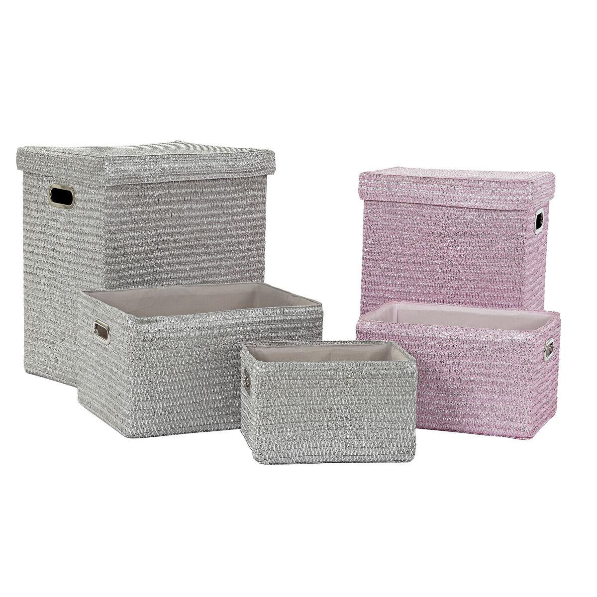 Cesta Multiusos DKD Home Decor Rosa Plateado Polipropileno 44 x 36 x 50 cm 4 Kg 5 Piezas