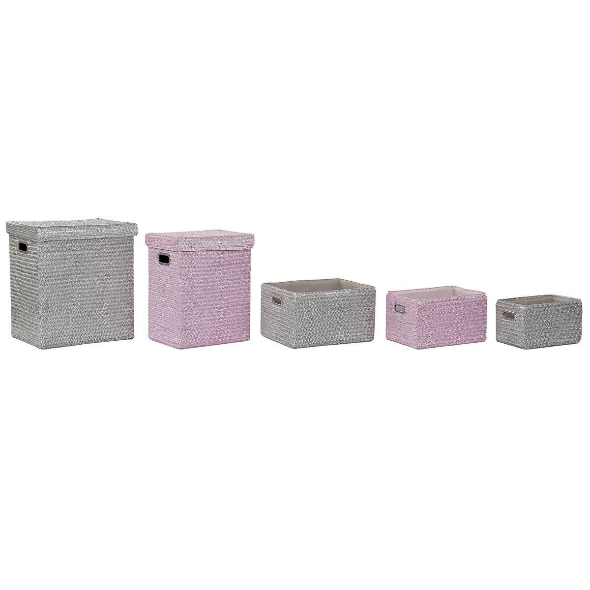 Cesta Multiusos DKD Home Decor Rosa Plateado Polipropileno 44 x 36 x 50 cm 4 Kg 5 Piezas
