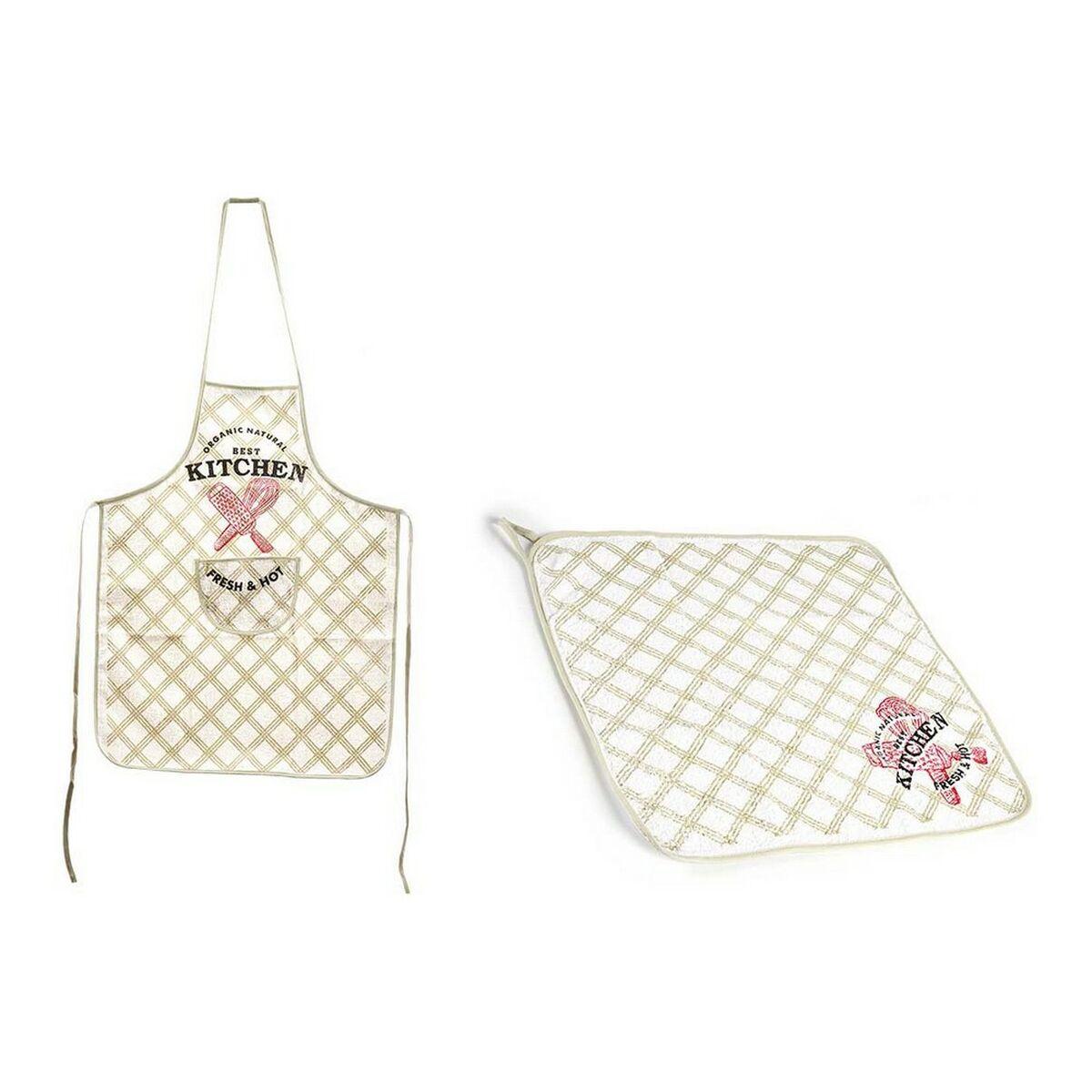 Set Delantal Paño de Cocina 60 x 0,3 x 80 cm Blanco Verde 80 % algodón 70 % algodón (2 pcs)