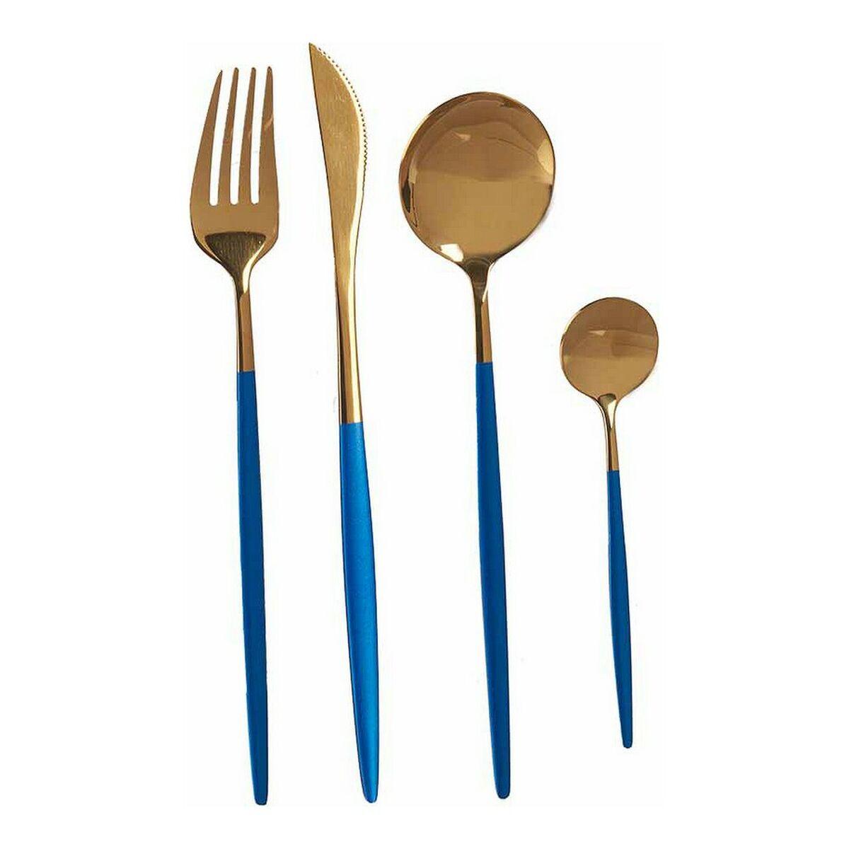 Set de Cubiertos Azul Dorado Acero Inoxidable (8 pcs)