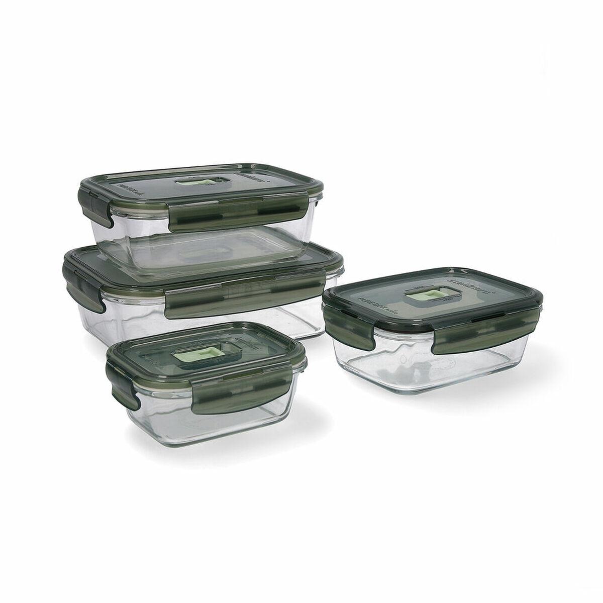 Set de Fiambreras Luminarc Pure Box Hermético Verde oscuro Vidrio 4 Piezas