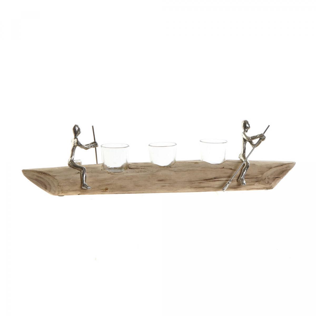 Portavelas DKD Home Decor 56,5 x 14 x 15 cm Cristal Natural Aluminio Colonial Madera de mango