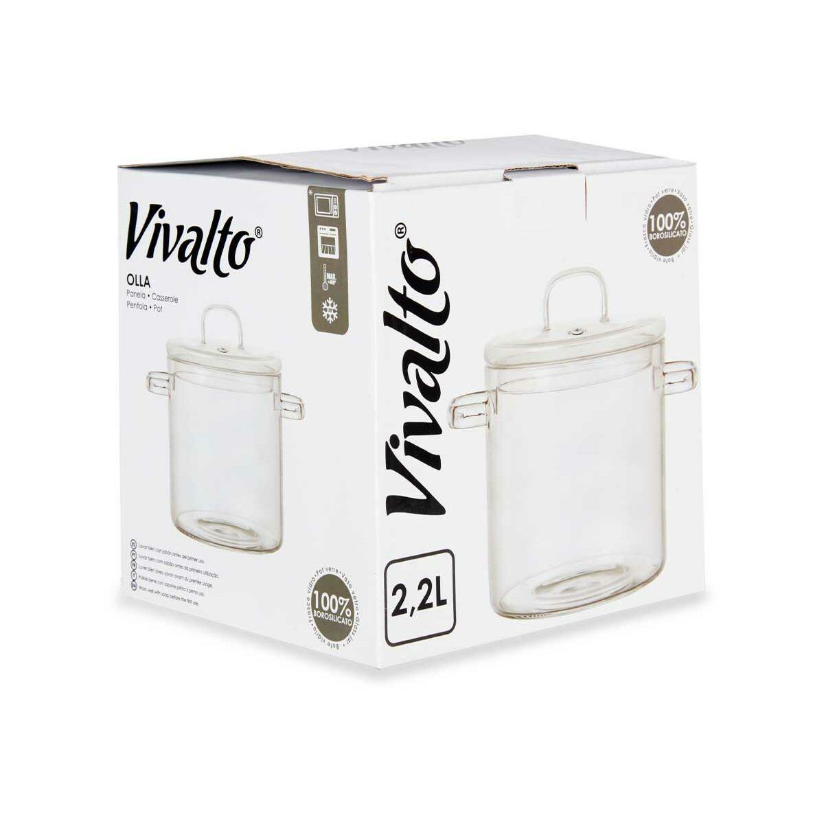 Olla con Tapa Vivalto TP-HM05-2200/BHA1 Transparente Vidrio de Borosilicato 15,3 x 19,5 x 21 cm