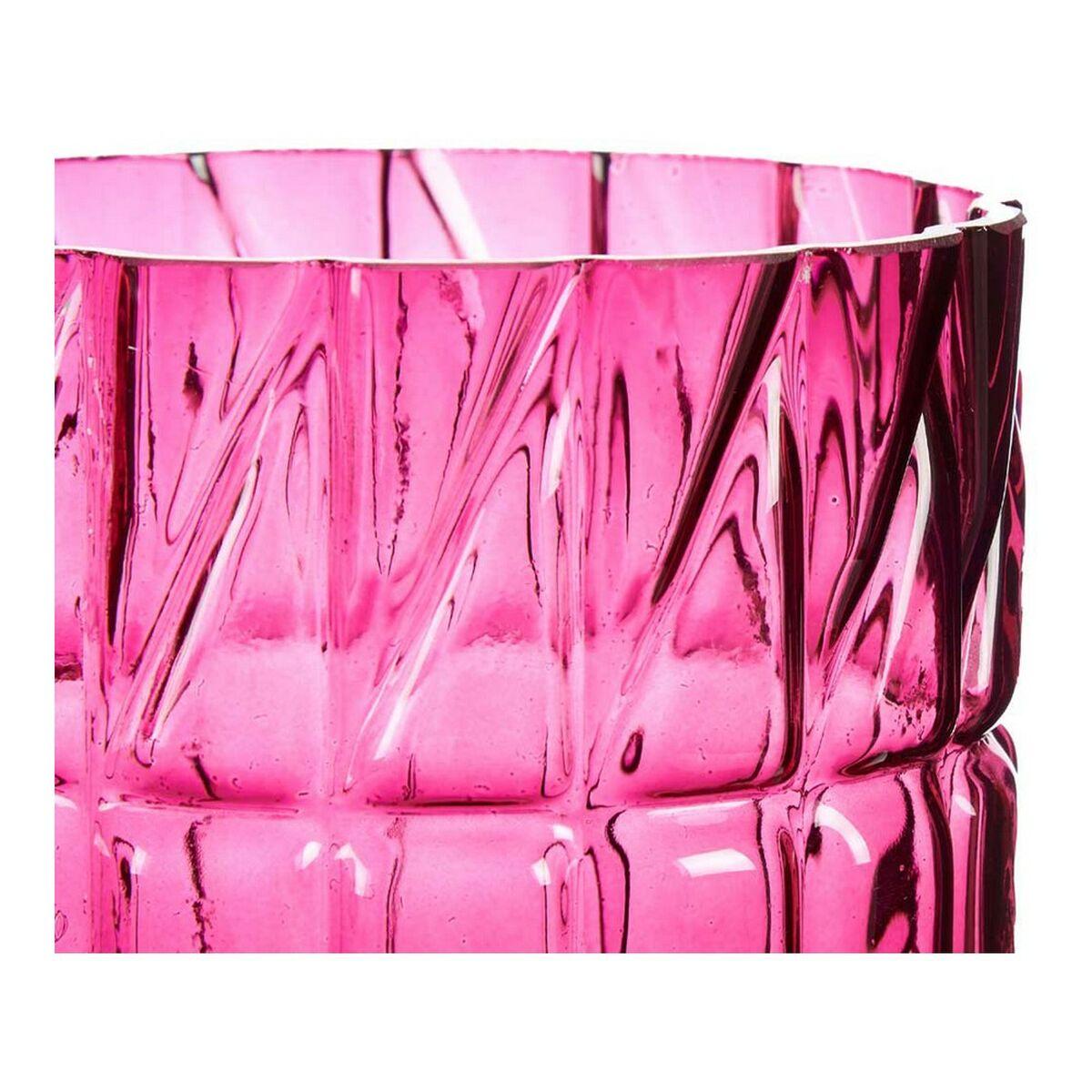 Jarrón Rosa Tallado Cristal (13 x 26,5 x 13 cm)