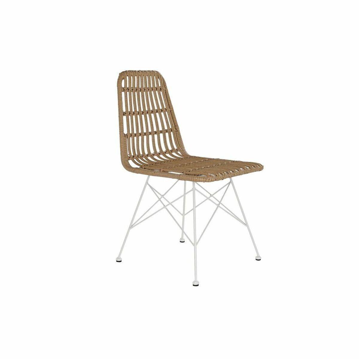 Silla de Jardín DKD Home Decor Marrón Metal ratán sintético Blanco (47 x 51 x 85 cm)