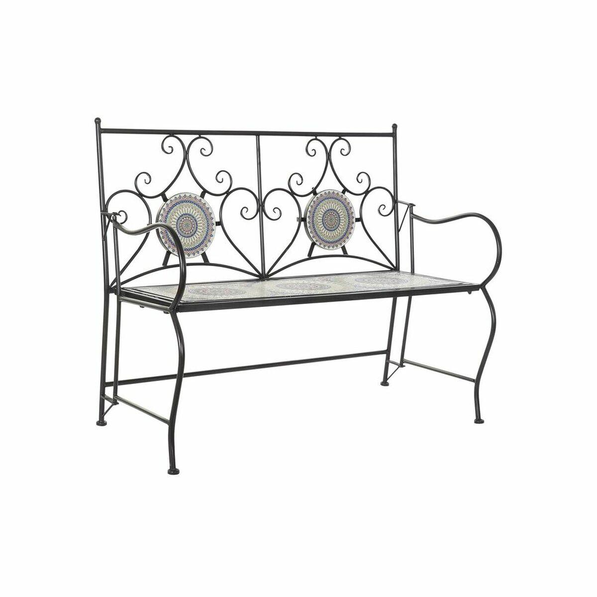 Banco DKD Home Decor Negro Multicolor Metal Cerámica Forja Mosaico 111 x 54 x 88 cm (111 x 54 x 88 cm)