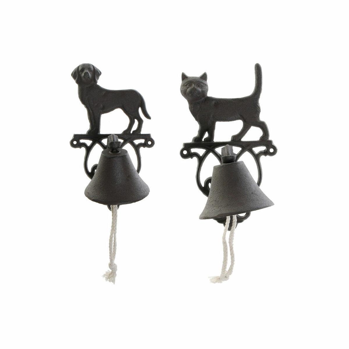 Campana decorativa DKD Home Decor Marrón Marrón oscuro Cuerda Hierro Gato Perro 14 x 15 x 24 cm (2 Unidades)
