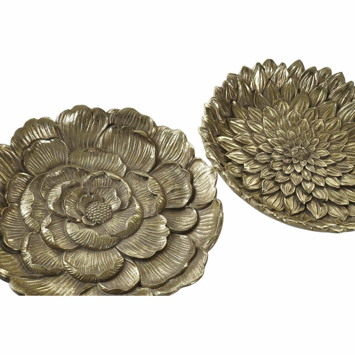 Bandeja DKD Home Decor Dorado Tropical 25 x 25 x 4 cm Con relieve Hoja de planta (2 Unidades)