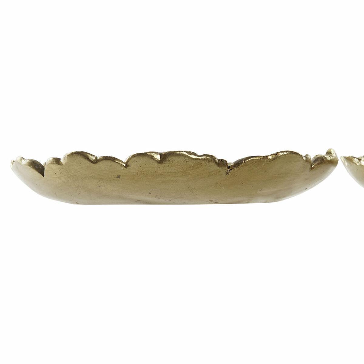 Bandeja DKD Home Decor Dorado Tropical 25 x 25 x 4 cm Con relieve Hoja de planta (2 Unidades)