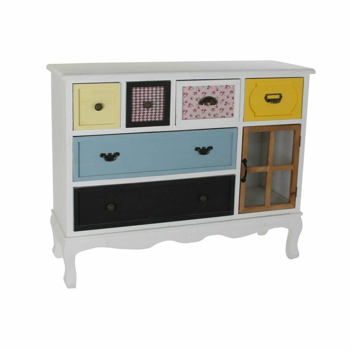 Aparador DKD Home Decor 103 x 36 x 83 cm Cristal Negro Madera Blanco Amarillo Azul cielo