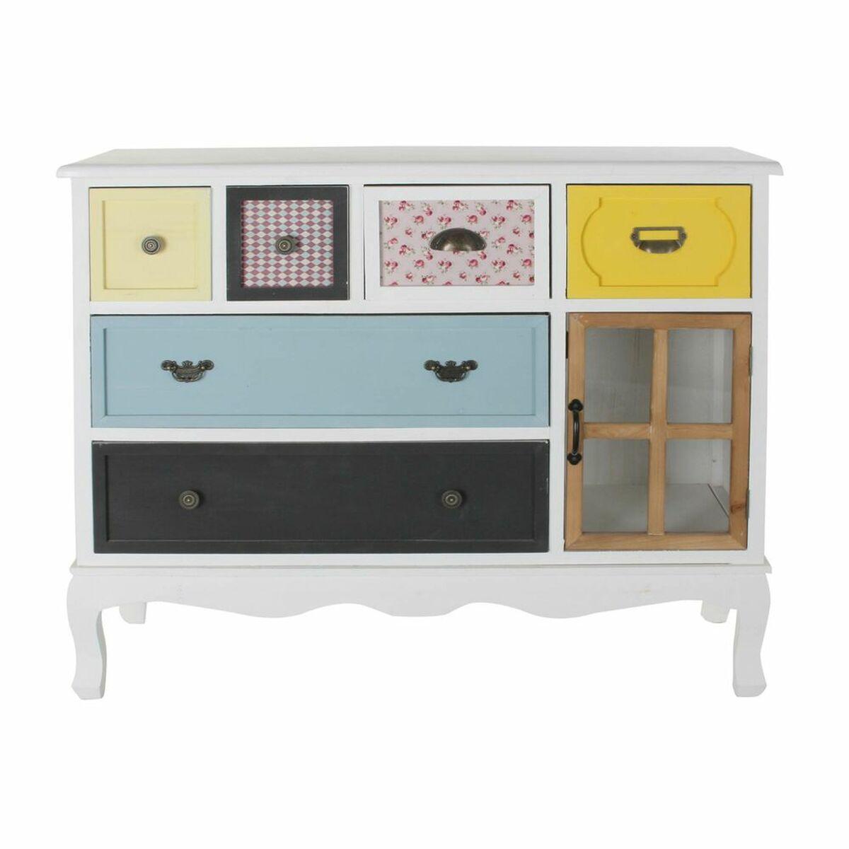 Aparador DKD Home Decor 103 x 36 x 83 cm Cristal Negro Madera Blanco Amarillo Azul cielo