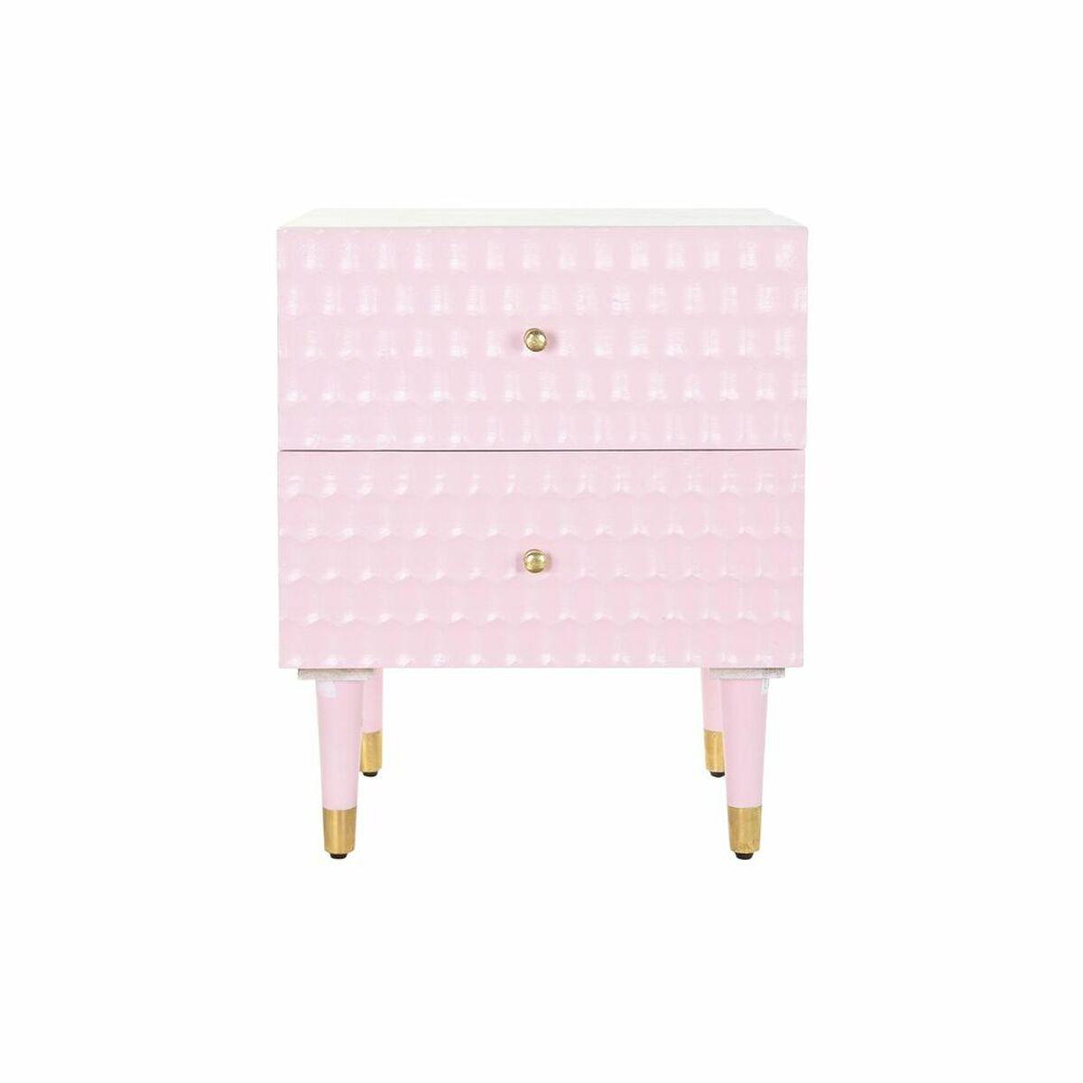 Mesita de Noche DKD Home Decor 52 x 42 x 65 cm Metal Rosa claro Madera de mango