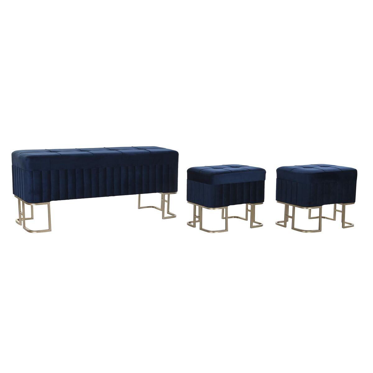 Banqueta DKD Home Decor   Azul Metal Terciopelo (110 x 40 x 47 cm)