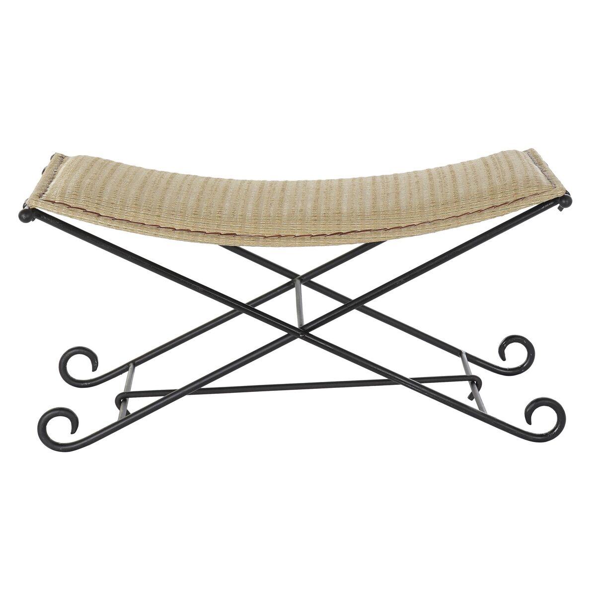 Banqueta DKD Home Decor   Negro Metal Marrón claro Ratán (94 x 49 x 44 cm)