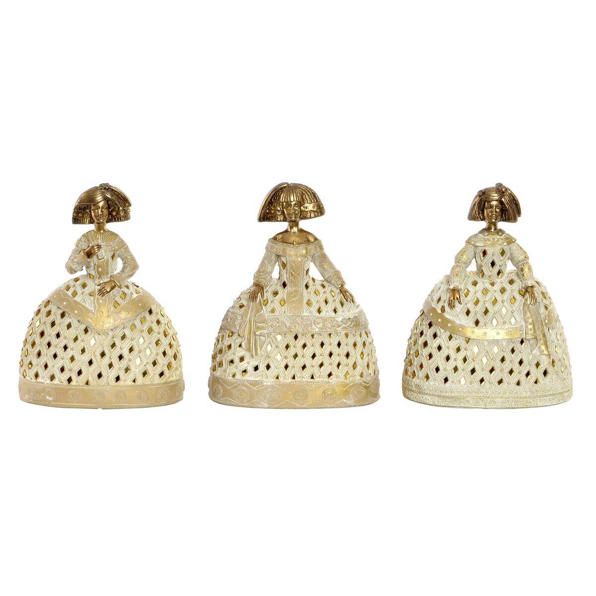 Figura Decorativa DKD Home Decor Espejo Beige Dorado Resina Dama Tradicional (18 x 13 x 23 cm) (3 Unidades)
