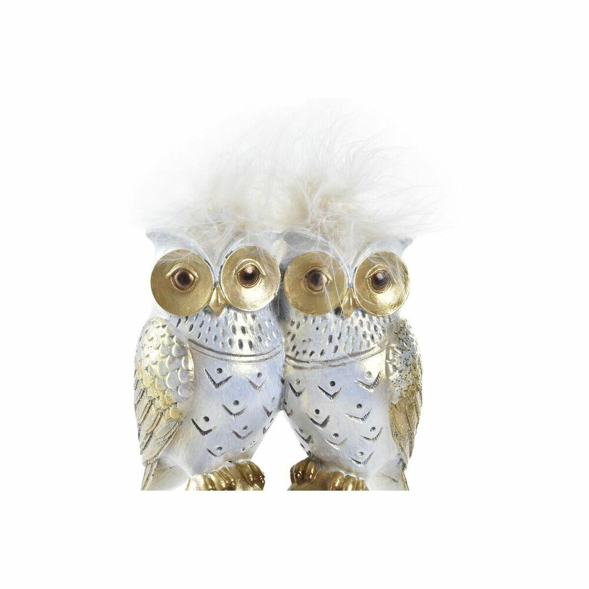 Figura Decorativa DKD Home Decor Blanco Dorado Búhos 10 x 8 x 7 cm