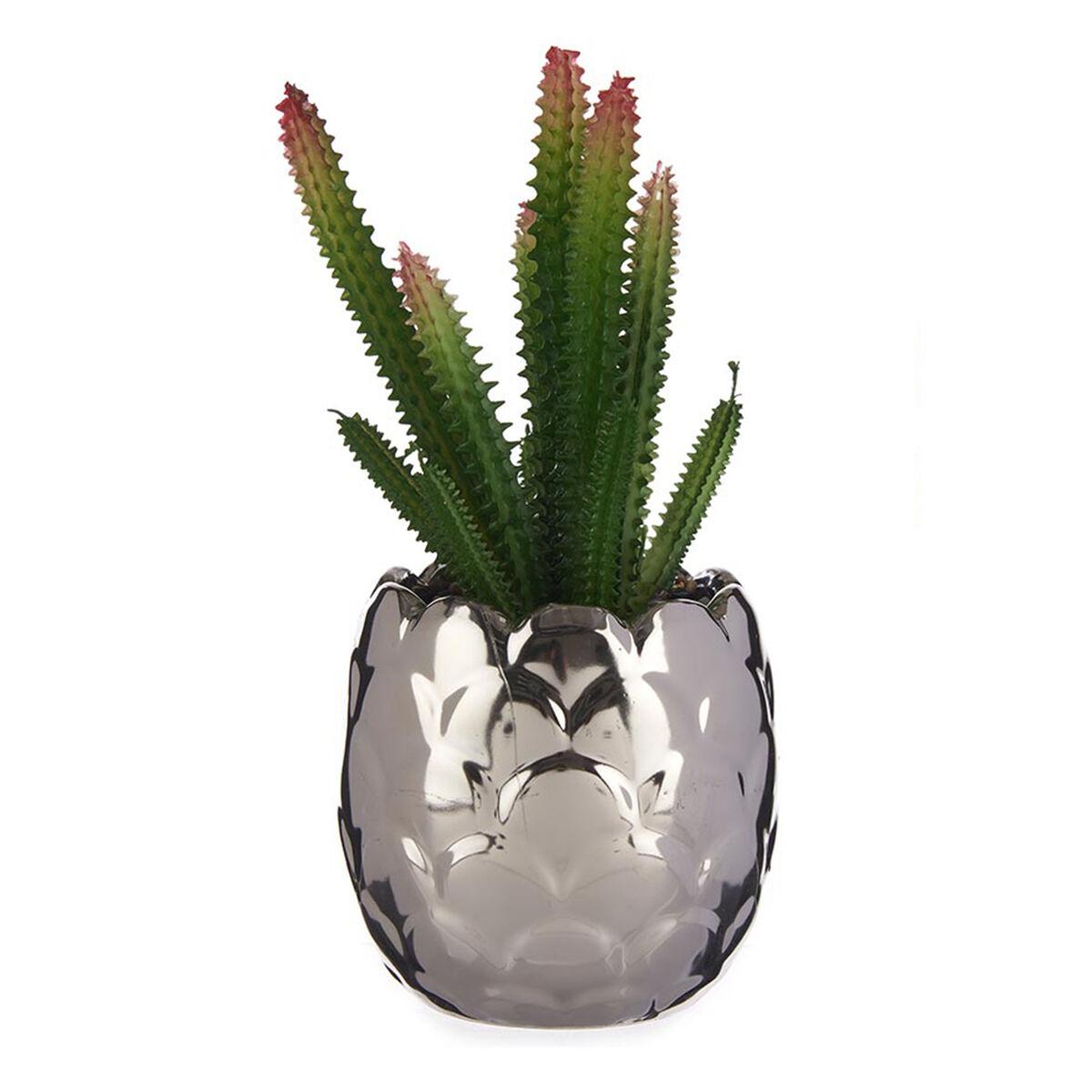 Planta Decorativa Ibergarden HY2-44 Cerámica Plástico Cactus 10 x 20 x 10 cm Plateado