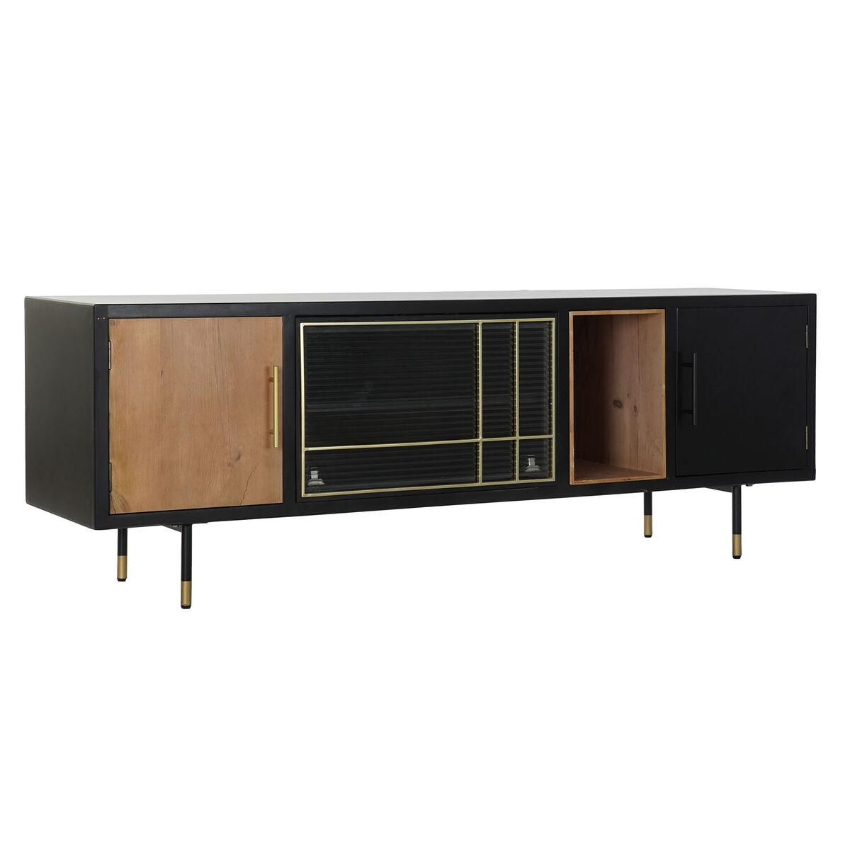 Mueble de TV DKD Home Decor Negro Marrón oscuro Cristal Madera MDF 166 x 40 x 55 cm