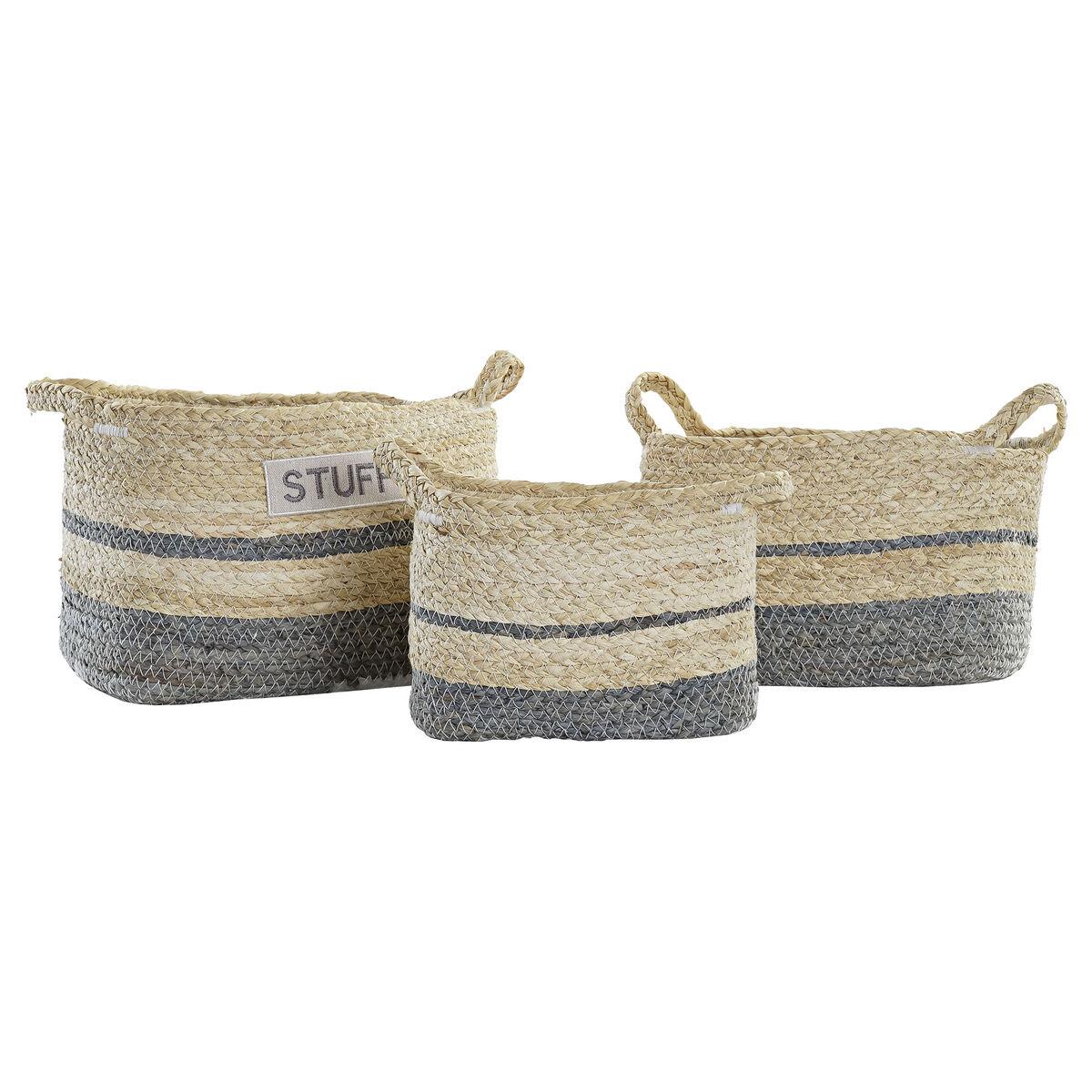 Juego de Cestas DKD Home Decor 30 x 20 x 20 cm Fibra natural Boho