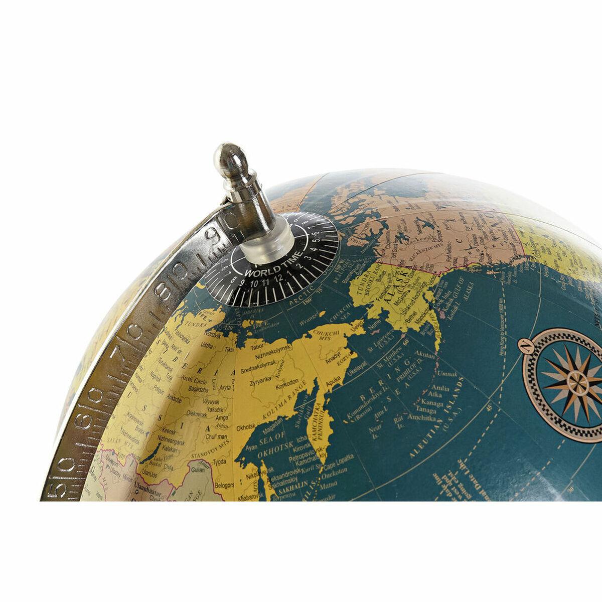 Globo Terraqueo DKD Home Decor Azul Metal Marrón PVC Madera de mango (22 x 20 x 50 cm)