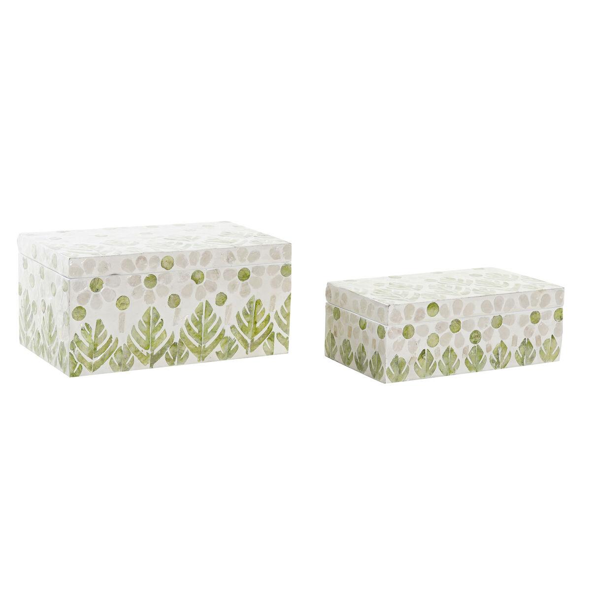 Caja-Joyero DKD Home Decor Blanco Verde Bambú Nácar 25 x 15 x 12 cm (2 Piezas)