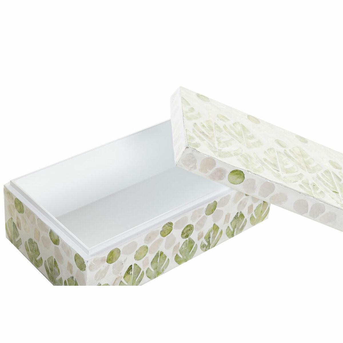 Caja-Joyero DKD Home Decor Blanco Verde Bambú Nácar 25 x 15 x 12 cm (2 Piezas)