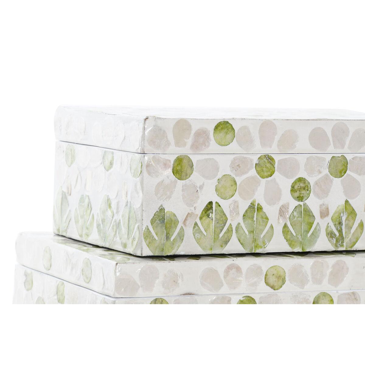 Caja-Joyero DKD Home Decor Blanco Verde Bambú Nácar 25 x 15 x 12 cm (2 Piezas)